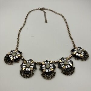 Multicolor Crystal Bib Pave Chain Chunky 18" Brass Tone Jewelry Pendant Necklace